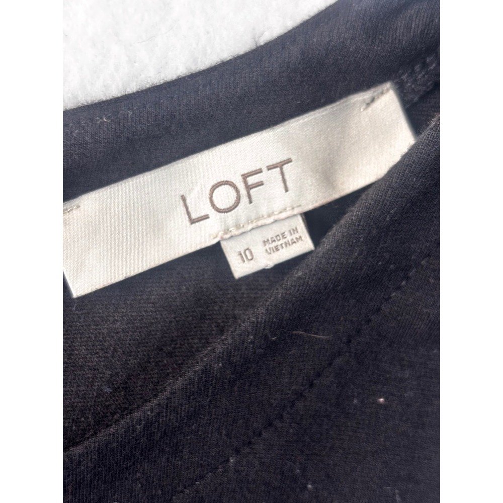 Ann Taylor LOFT Black Tortoiseshell Belted Wrap Sleeveless Shift Dress 10 - Picture 14 of 16